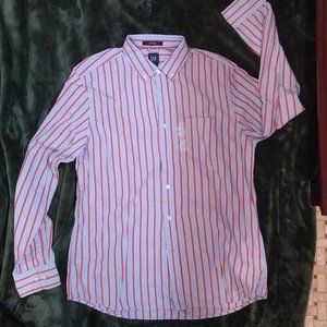 GAP Men's Stripe Dress Pocket Shirt, Blue/Salmon